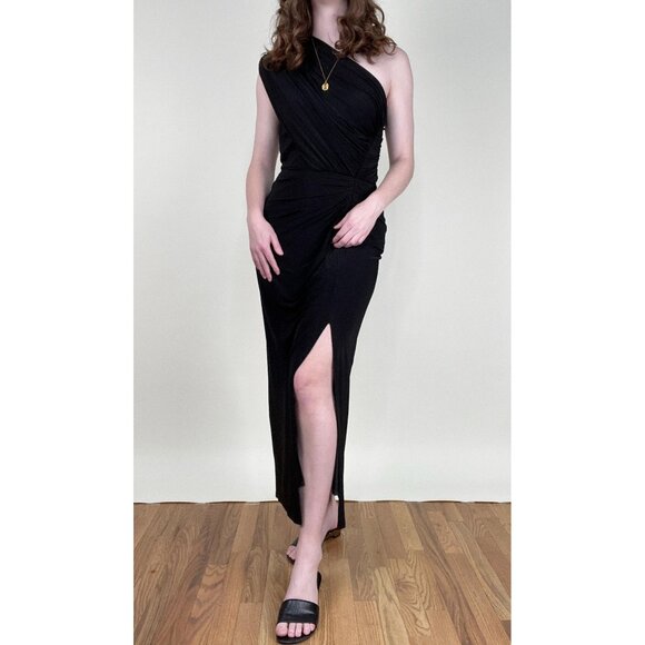 Tadashi Shoji Formal Maxi Dress One Shoulder Asymmetric Wedding Guest Black Tie - Picture 1 of 10